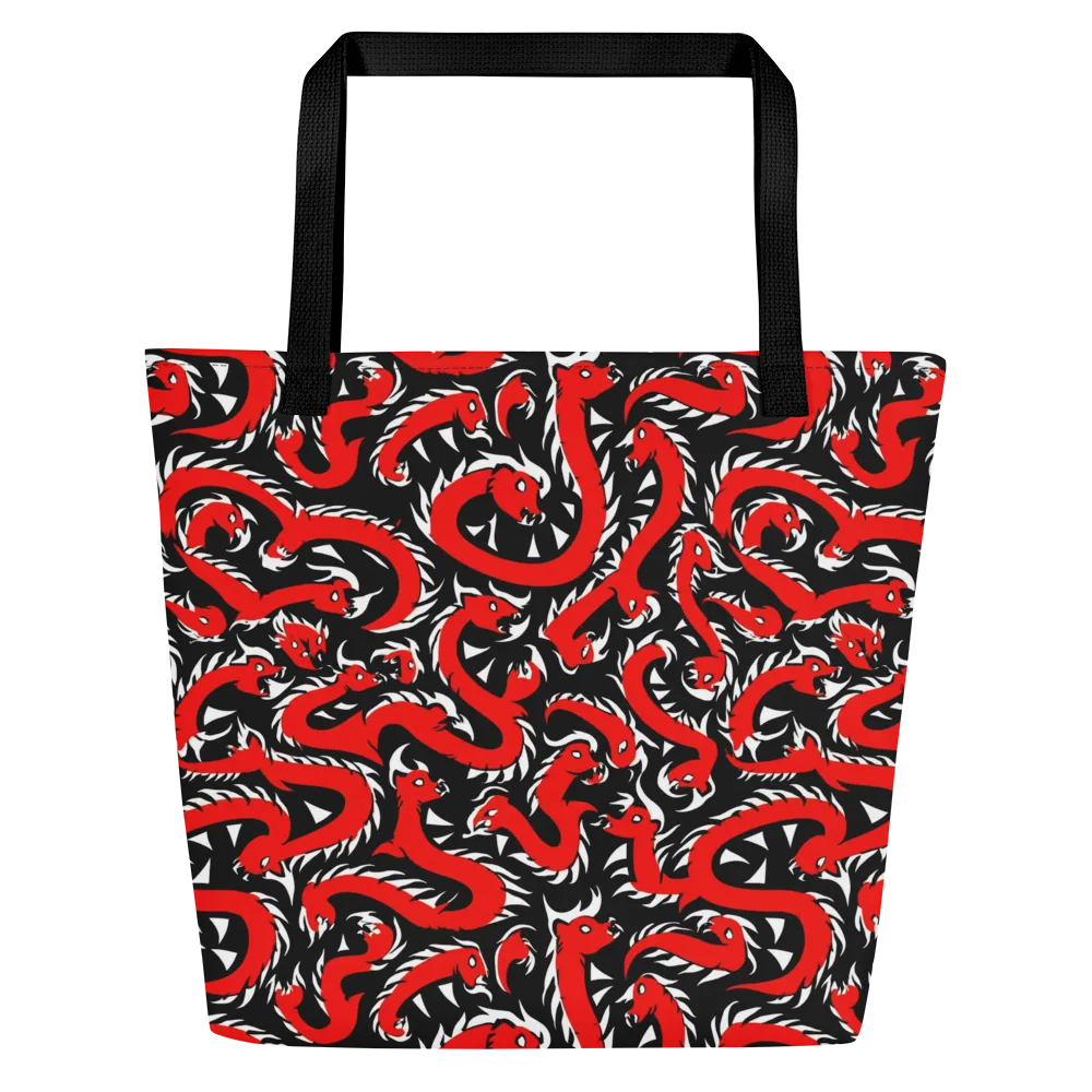 Crimson Coil on Large Tote Bag W/ Pocket — Front