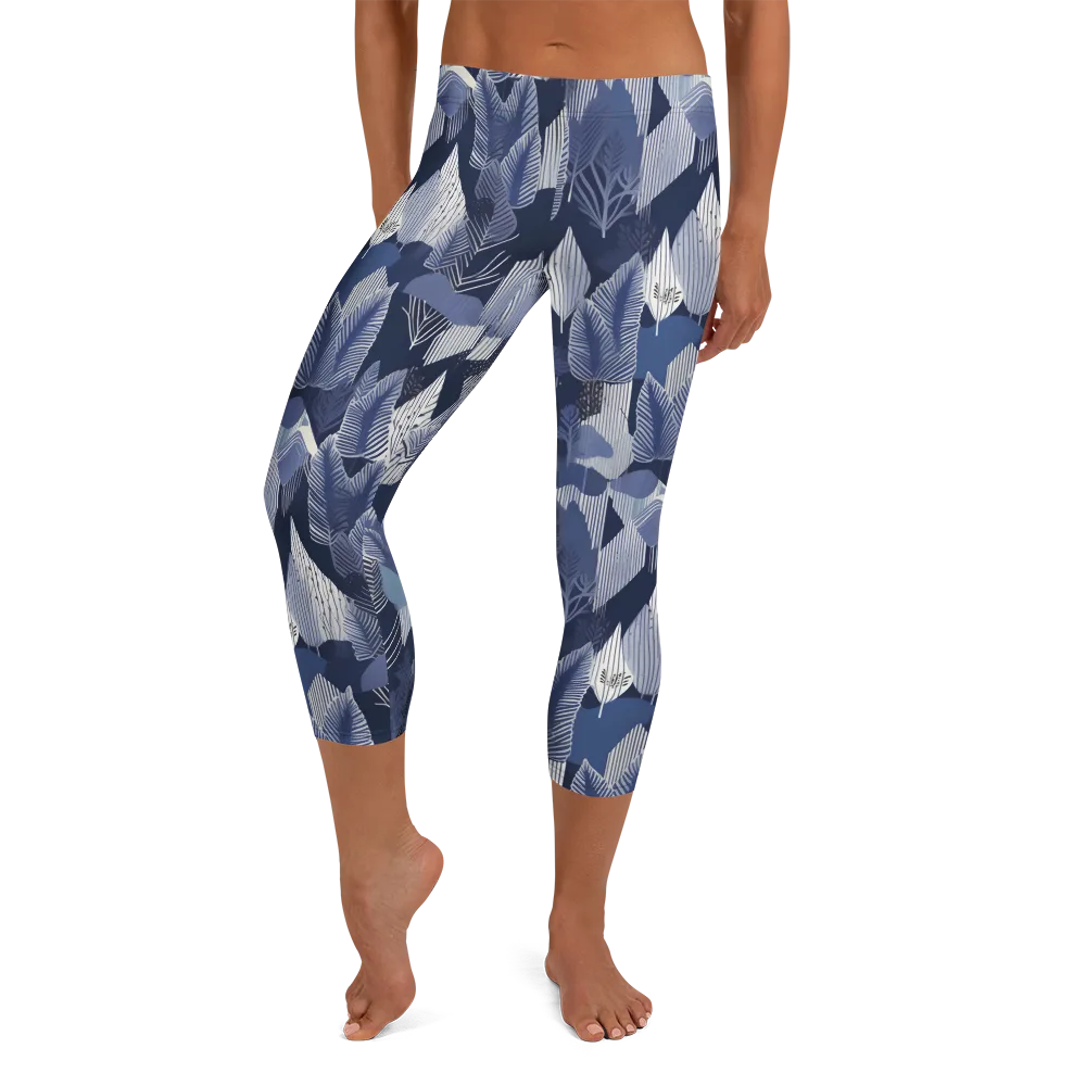 Midnight Frond on Capri Leggings — Front