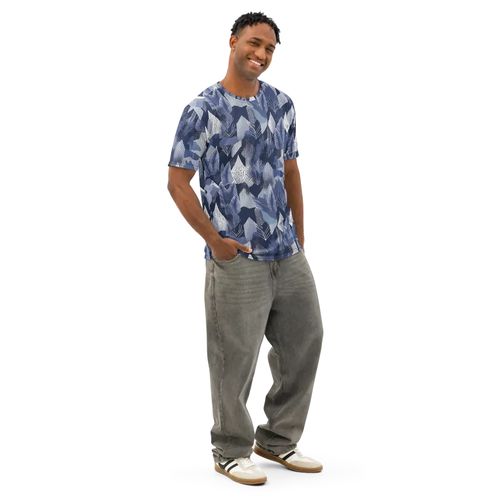 Midnight Frond on Men's Cotton Crew Neck T-Shirt — Right Front
