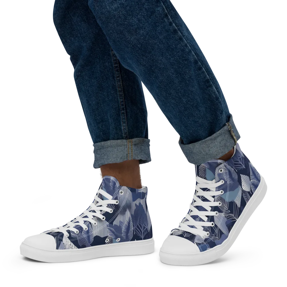 Midnight Frond on Men's High Top Canvas Shoes — Left