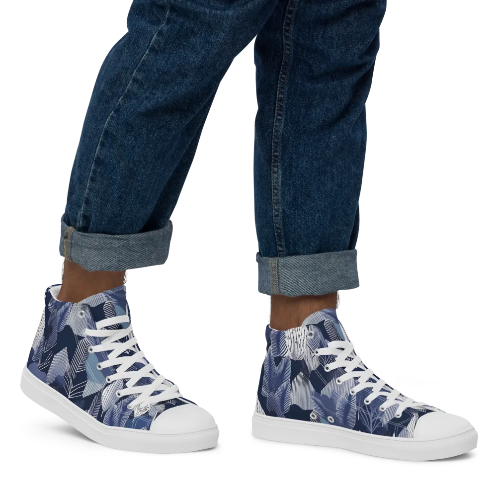 Midnight Frond on Men's High Top Canvas Shoes — Right
