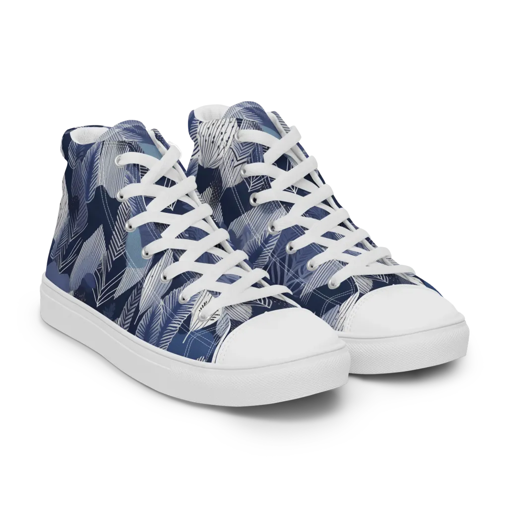 Midnight Frond on Women's High Top Canvas Shoes — Right Front