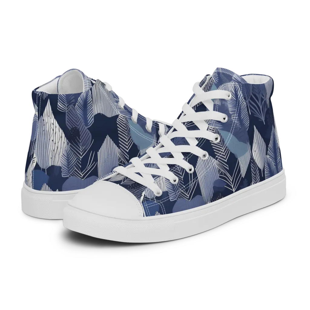 Midnight Frond on Women's High Top Canvas Shoes — Left