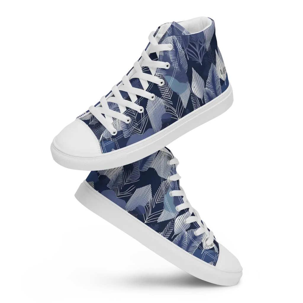 Midnight Frond on Women's High Top Canvas Shoes — Front