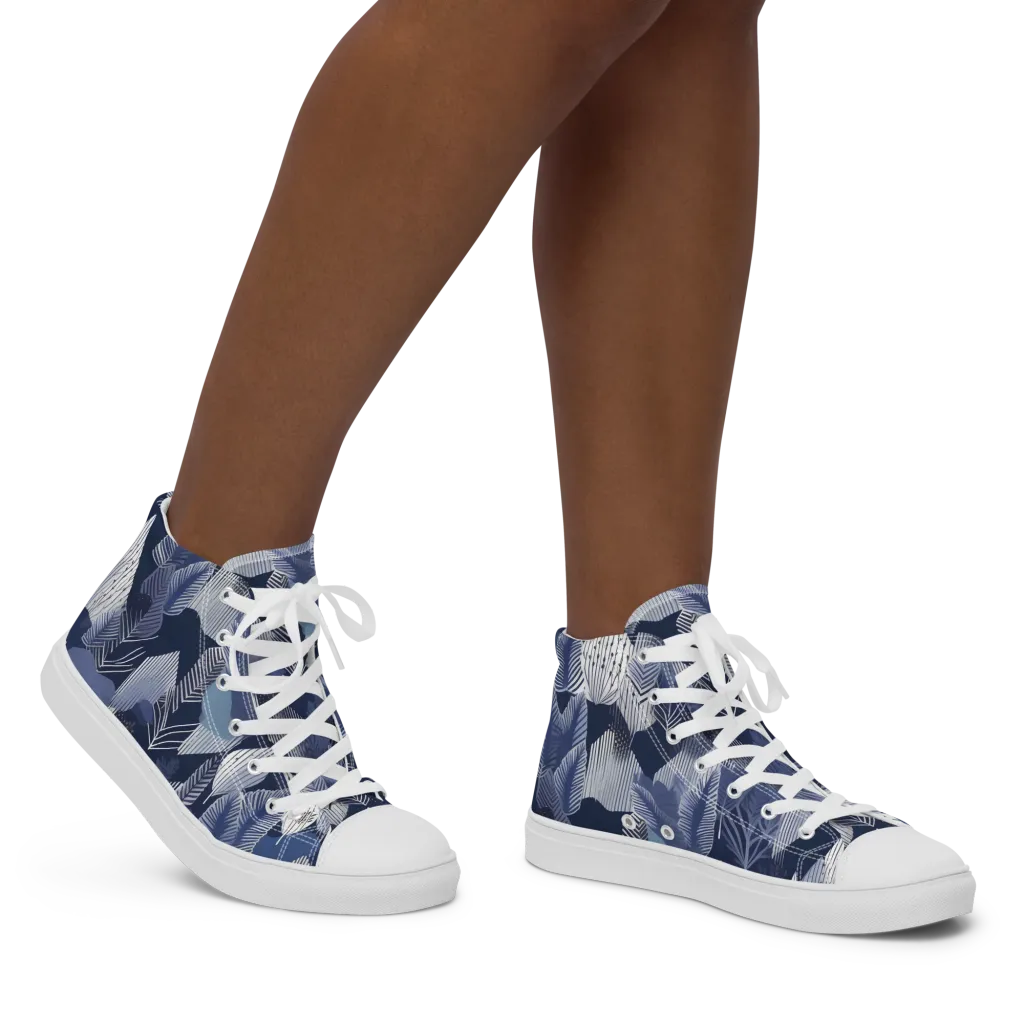 Midnight Frond on Women's High Top Canvas Shoes — Right