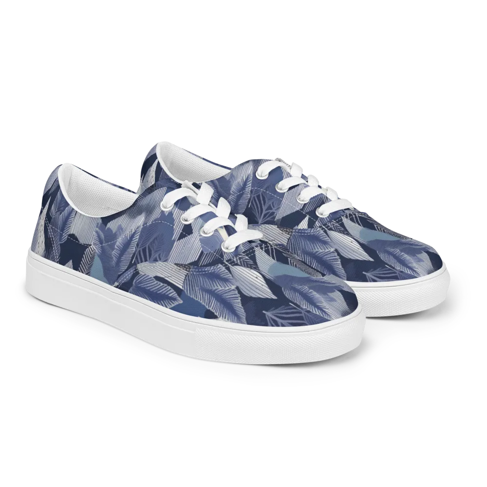 Midnight Frond on Men's Lace-Up Canvas Shoes — Right Front