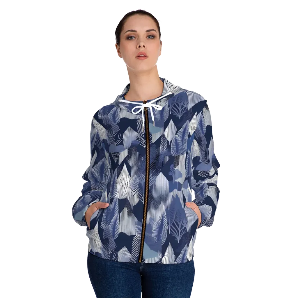 Midnight Frond on Women's Full-Zip Hoodie — Front On Person