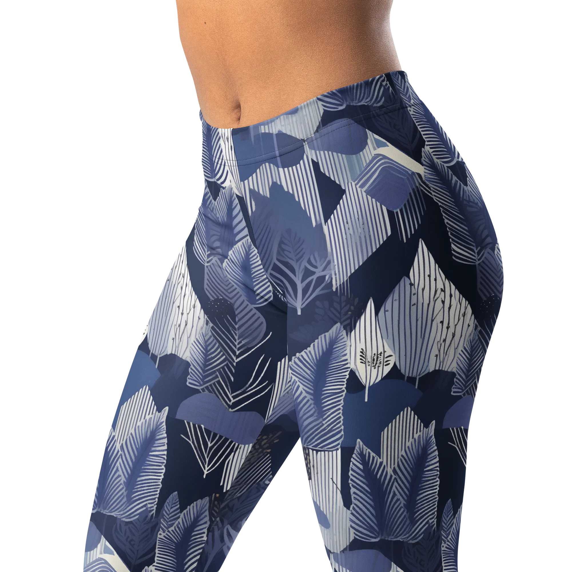 Midnight Frond on Leggings — Left Front