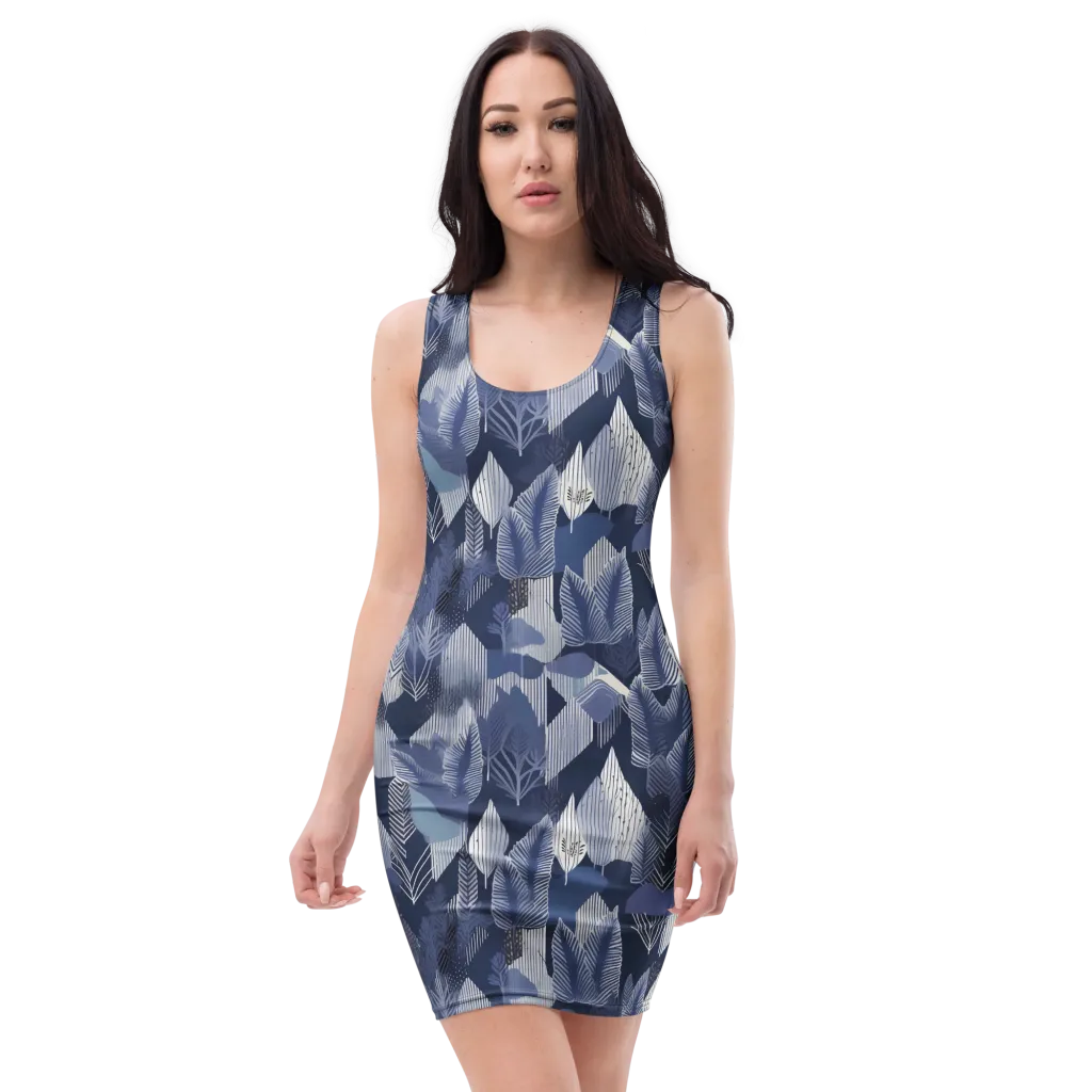 Midnight Frond on Bodycon Dress — Front