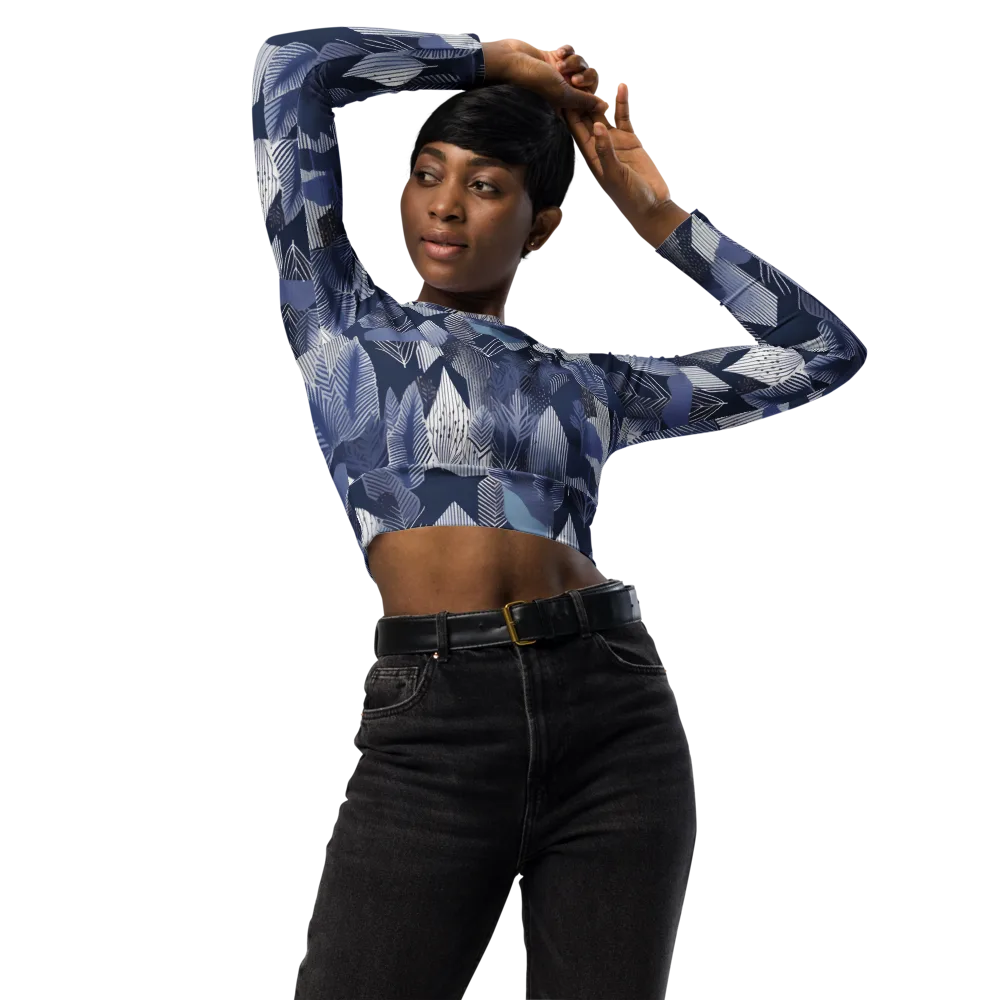 Midnight Frond on Long Sleeve Crop Top — Front