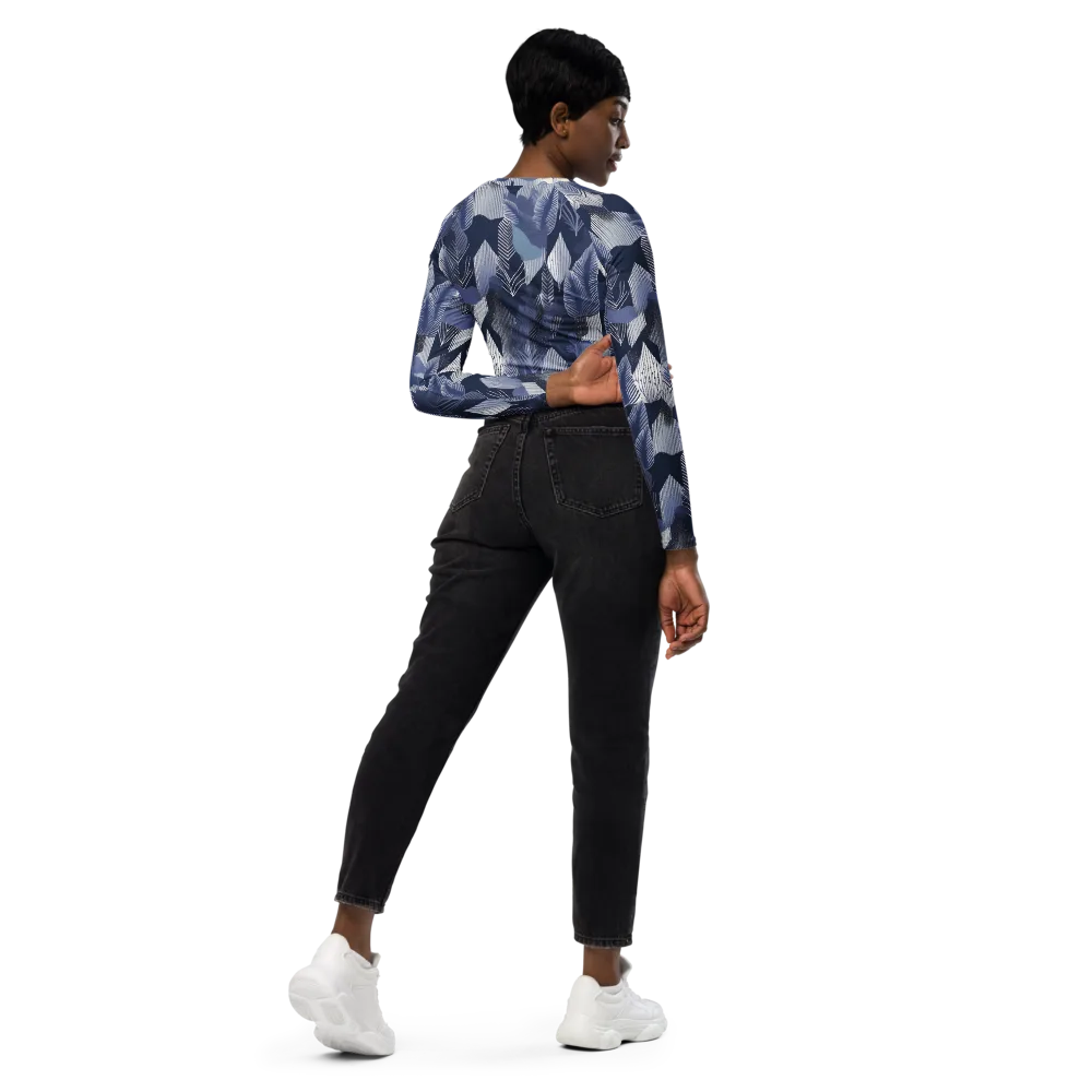 Midnight Frond on Long Sleeve Crop Top — Right Back