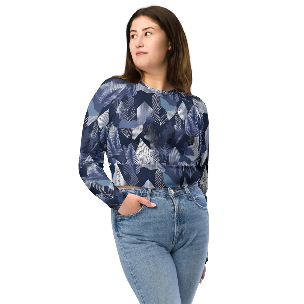 Midnight Frond on Long Sleeve Crop Top — Front
