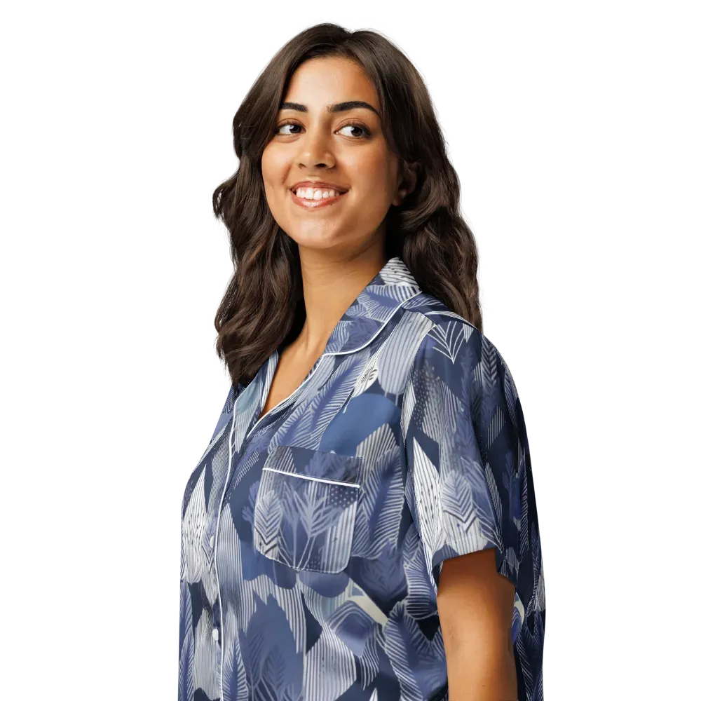 Midnight Frond on Women's Short Sleeve Pajama Top — Left Front