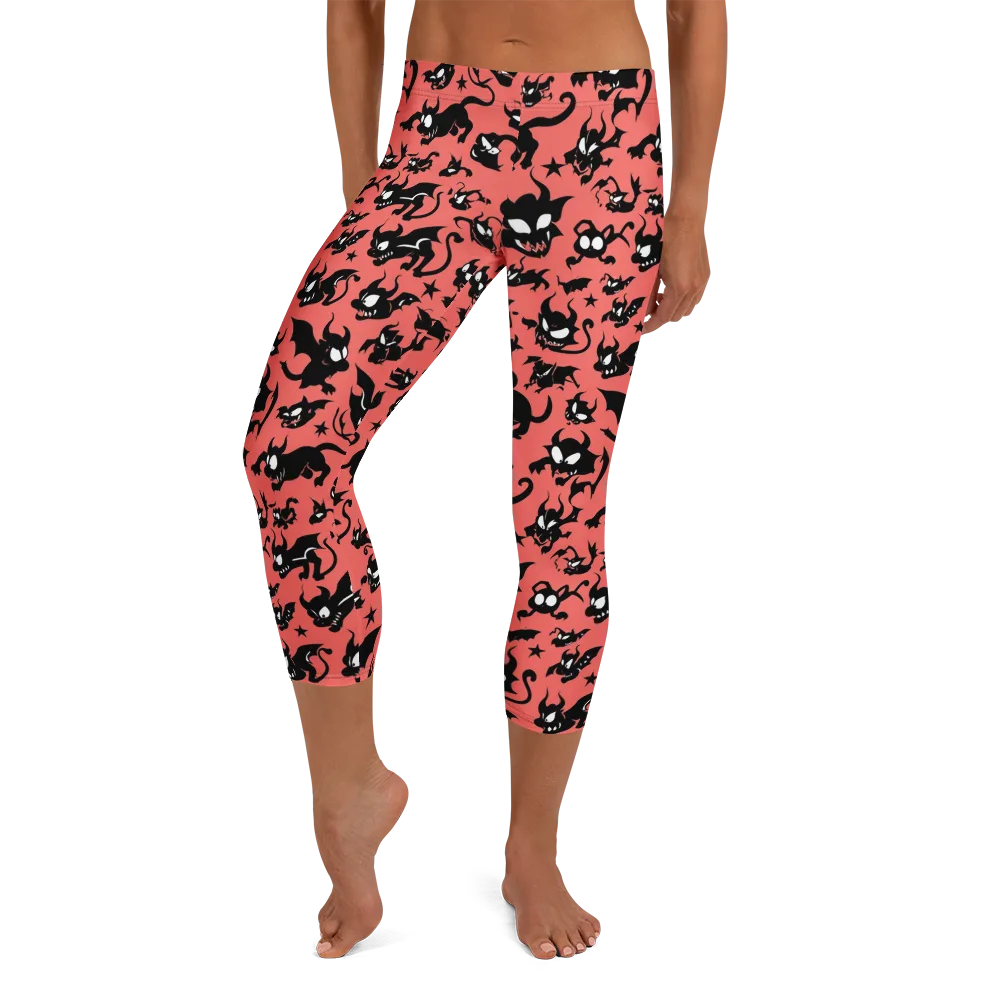 Coral Imp Parade on Capri Leggings — Front