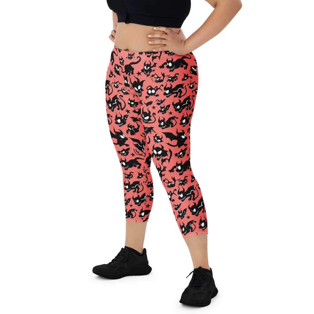 Coral Imp Parade on Capri Leggings — Front