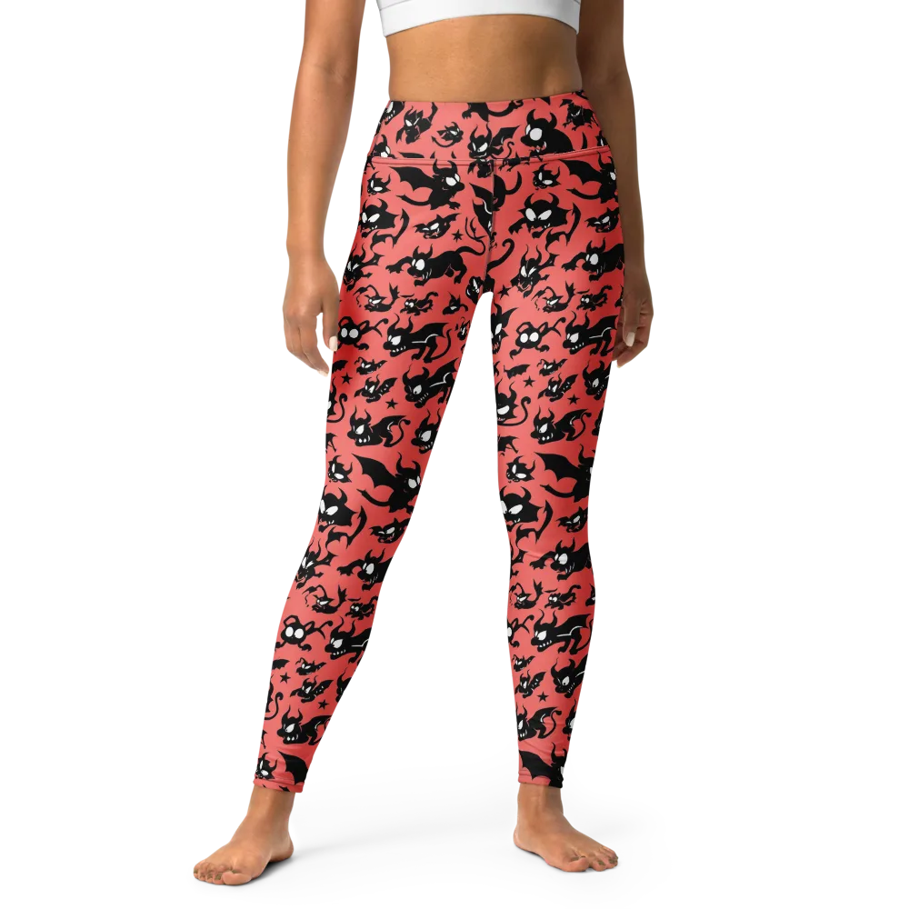 Coral Imp Parade on Yoga Leggings — Front