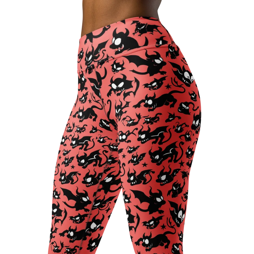 Coral Imp Parade on Yoga Leggings — Left Front