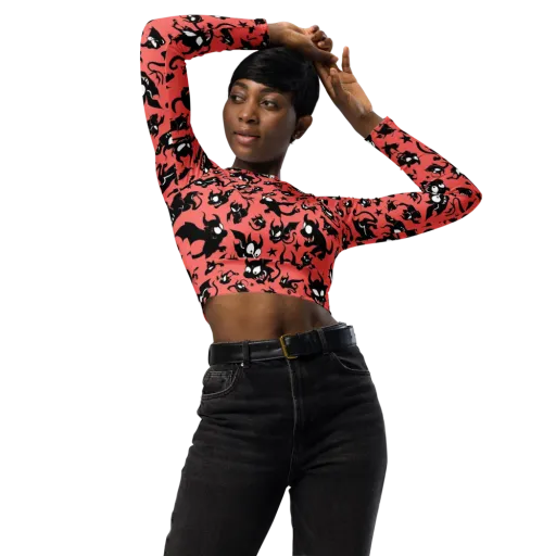Coral Imp Parade on Long Sleeve Crop Top