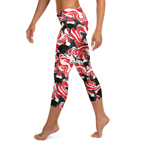Crimson Night Flight on a Capri Leggings