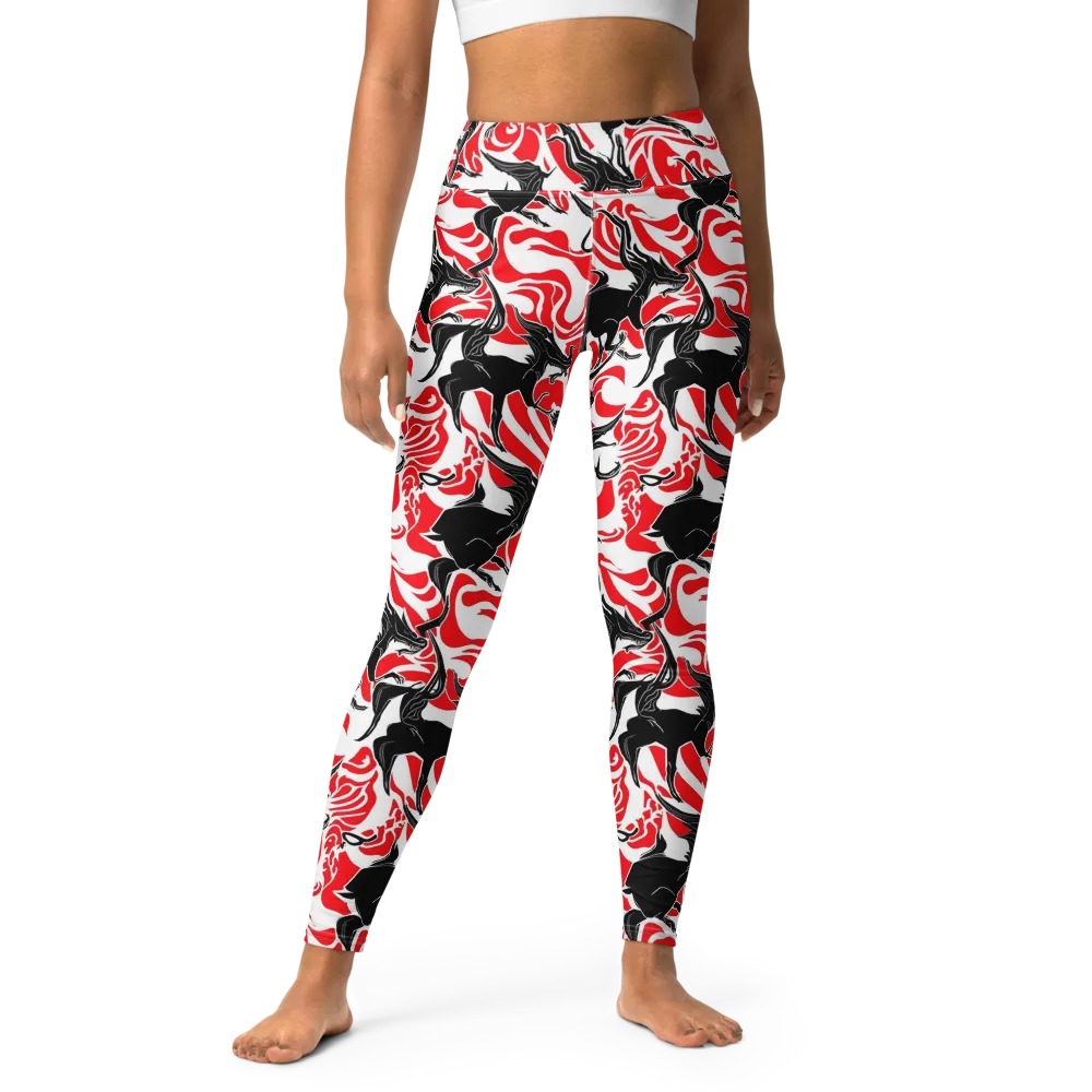 Crimson Night Flight on Yoga Leggings — Front