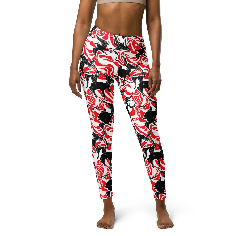 Crimson Night Flight on Yoga Leggings — Front