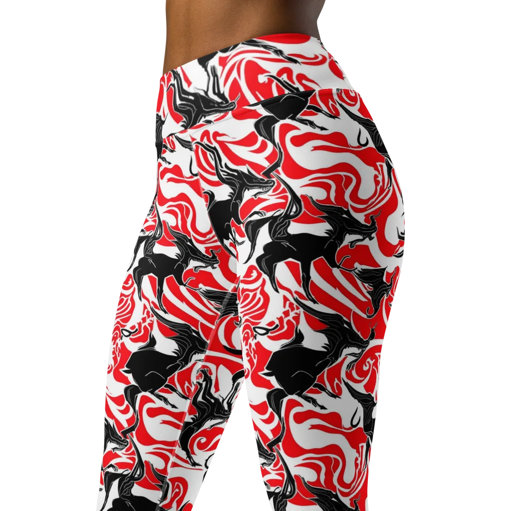Crimson Night Flight on Yoga Leggings — Left Front