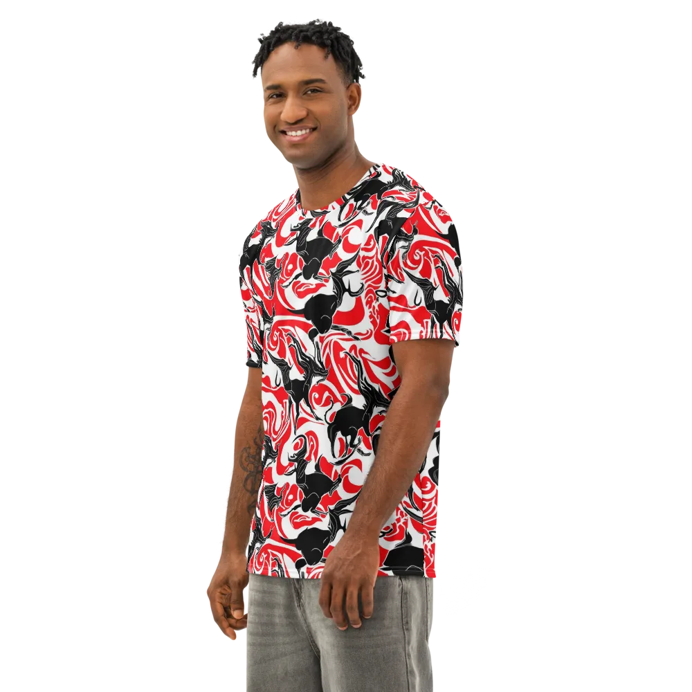 Crimson Night Flight on Men's Cotton Crew Neck T-Shirt — Left Front