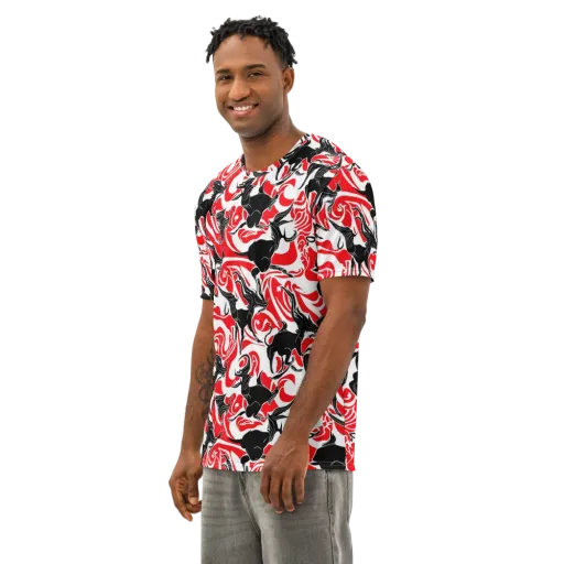 Crimson Night Flight on a Men's Cotton Crew Neck T-Shirt