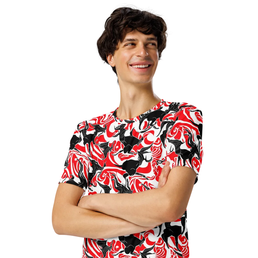 Crimson Night Flight on Men's Crew Neck T-Shirt — Left Front