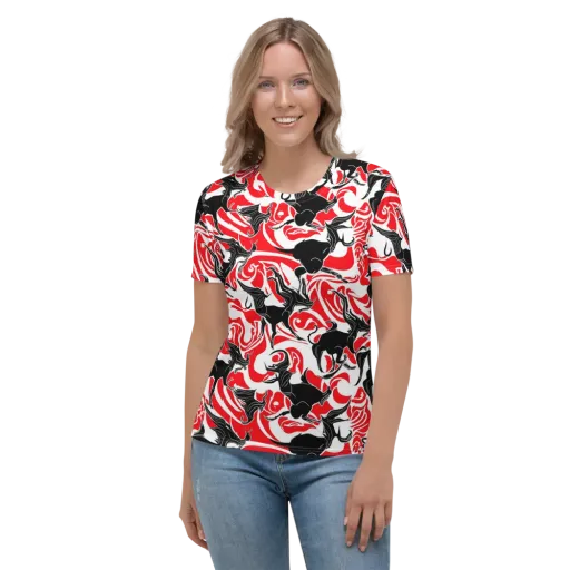 Crimson Night Flight on a Women's Crew Neck T-Shirt