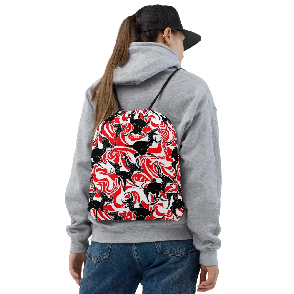 Crimson Night Flight on Drawstring Bag — Front