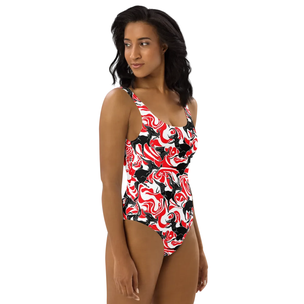 Crimson Night Flight on One-Piece Swimsuit — Right