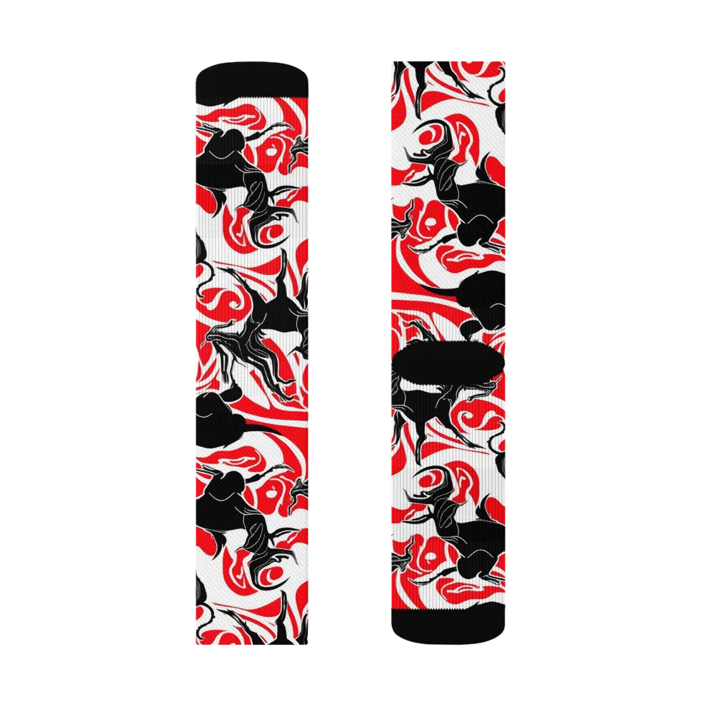 Crimson Night Flight on Socks — Right Sock