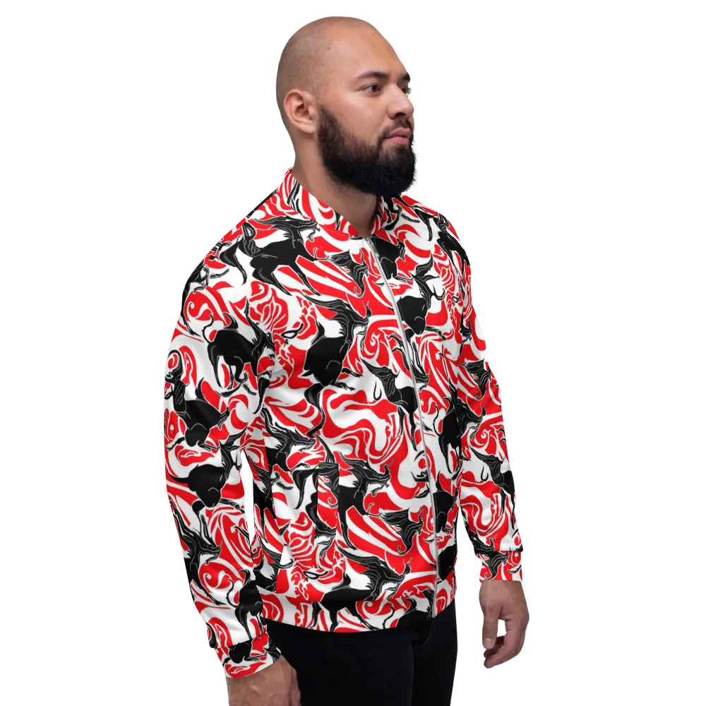 Crimson Night Flight on Bomber Jacket — Right