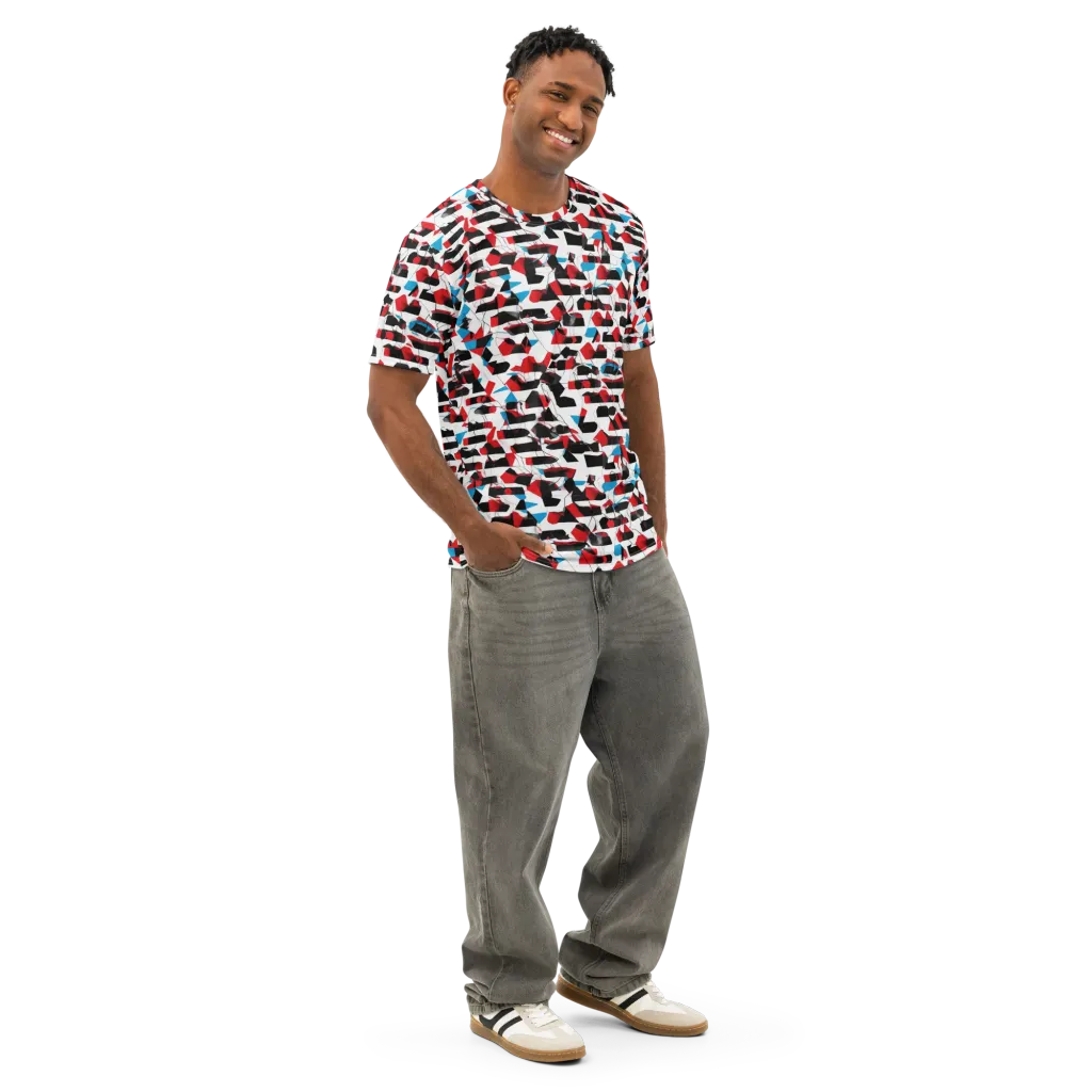 Redline Collage on Men's Cotton Crew Neck T-Shirt — Right Front