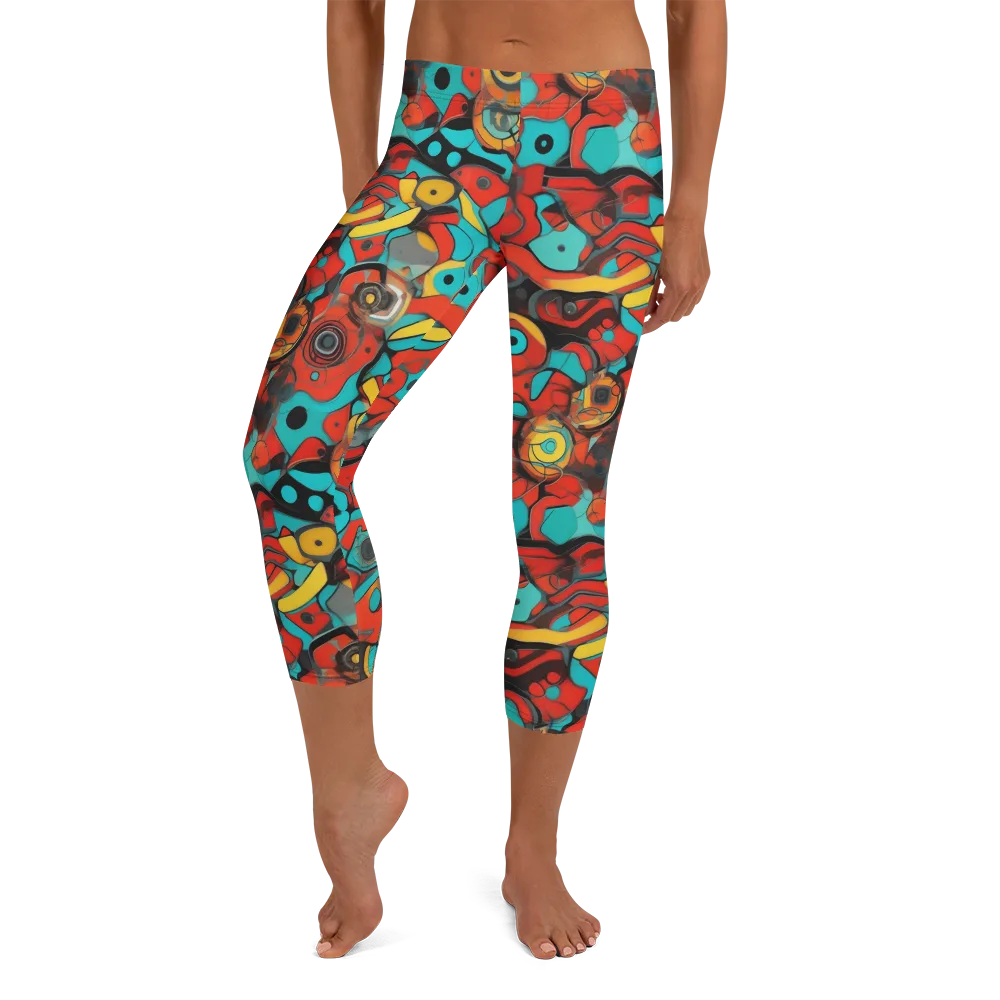 Turquoise Machine on Capri Leggings — Front