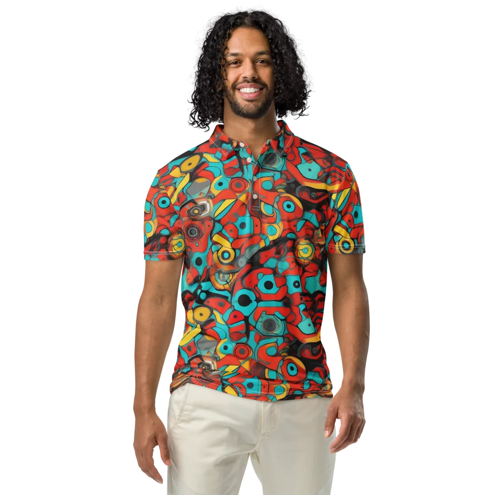 Turquoise Machine on Men's Slim Fit Polo Shirt — Front