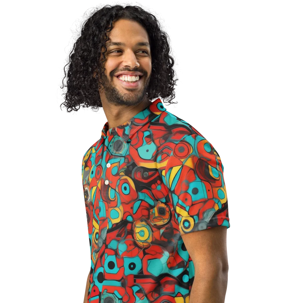 Turquoise Machine on Men's Slim Fit Polo Shirt — Left Front