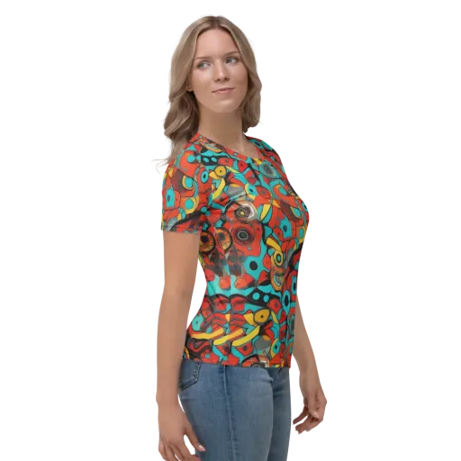 Turquoise Machine on a Women's Crew Neck T-Shirt