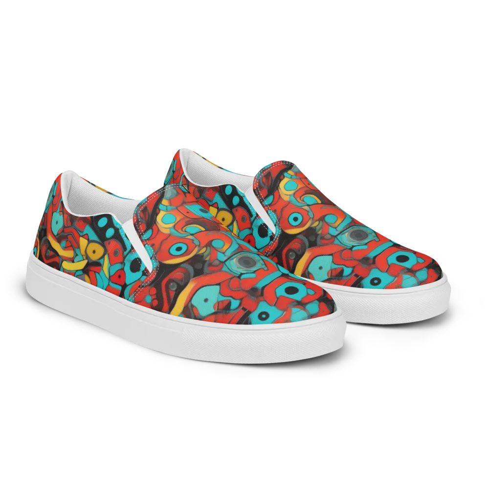 Turquoise Machine on Men's Slip-On Canvas Shoes — Right Front