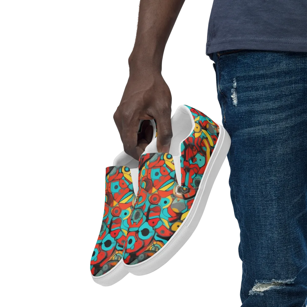 Turquoise Machine on Men's Slip-On Canvas Shoes — Left Front