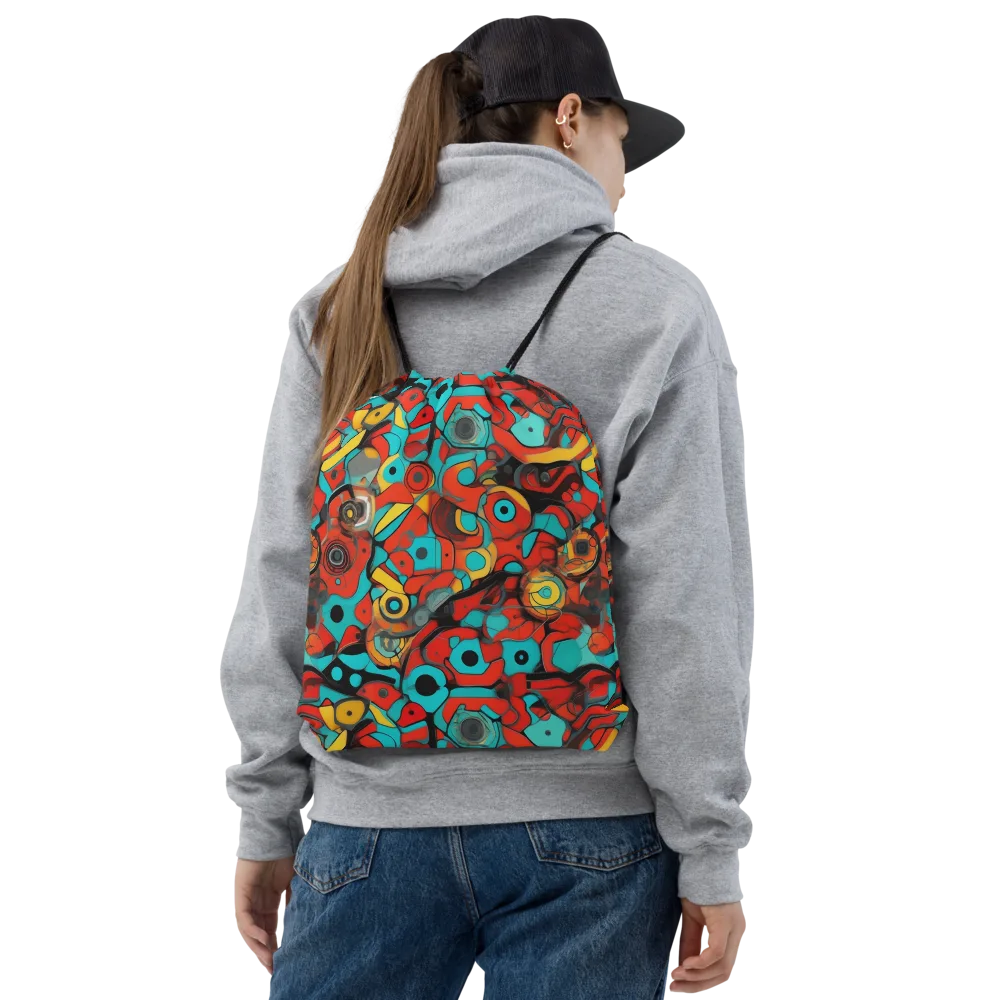 Turquoise Machine on Drawstring Bag — Front