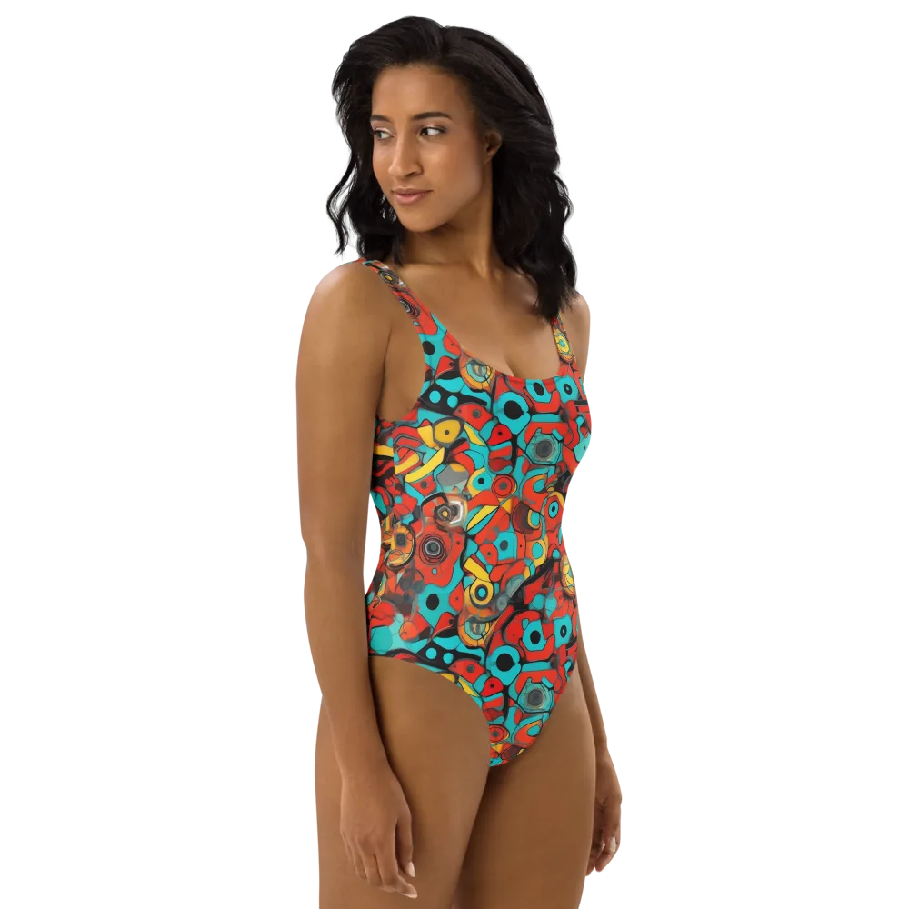 Turquoise Machine on One-Piece Swimsuit — Right