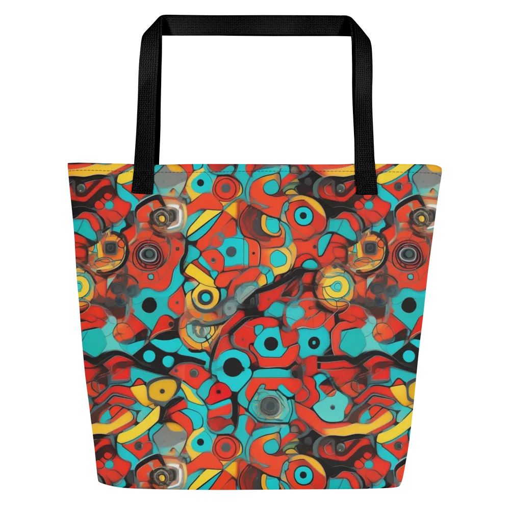 Turquoise Machine on Large Tote Bag W/ Pocket — Front