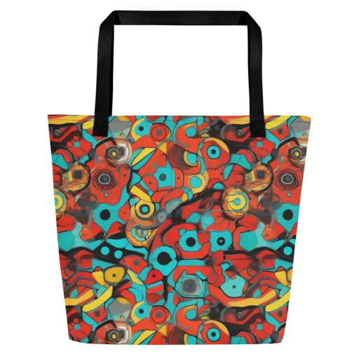 Turquoise Machine on a Large Tote Bag W/ Pocket