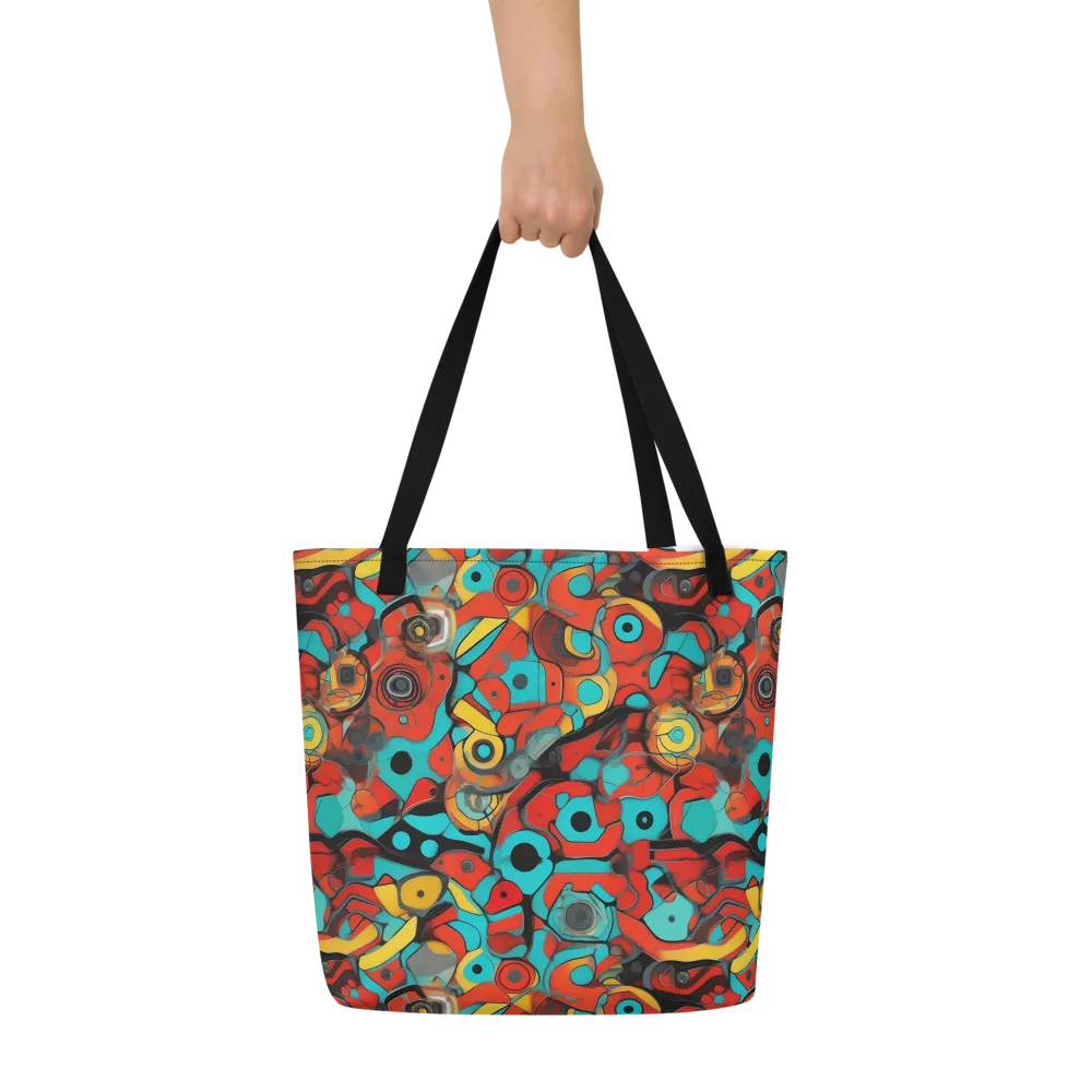 Turquoise Machine on Large Tote Bag W/ Pocket — Front