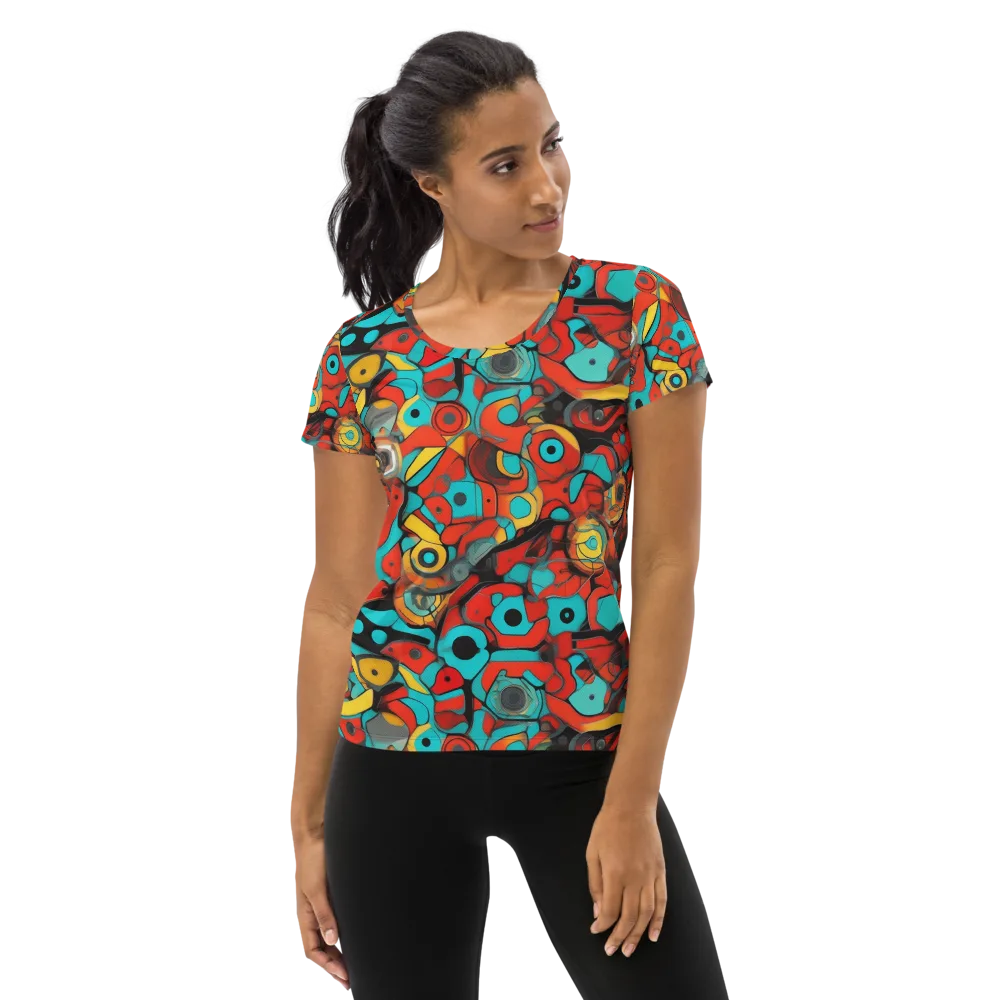 Turquoise Machine on Women's Athletic T-Shirt — Front