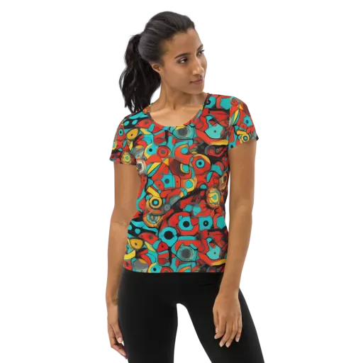 Turquoise Machine on a Women's Athletic T-Shirt