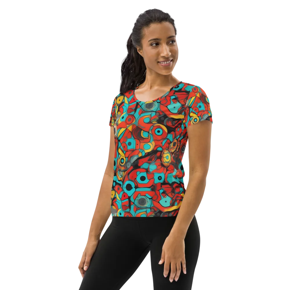 Turquoise Machine on Women's Athletic T-Shirt — Left
