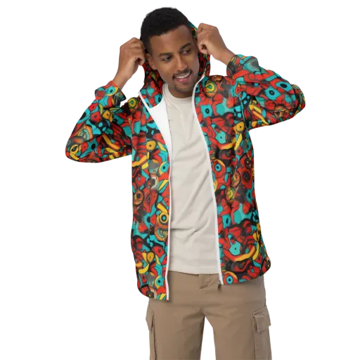 Turquoise Machine on a Men's Windbreaker